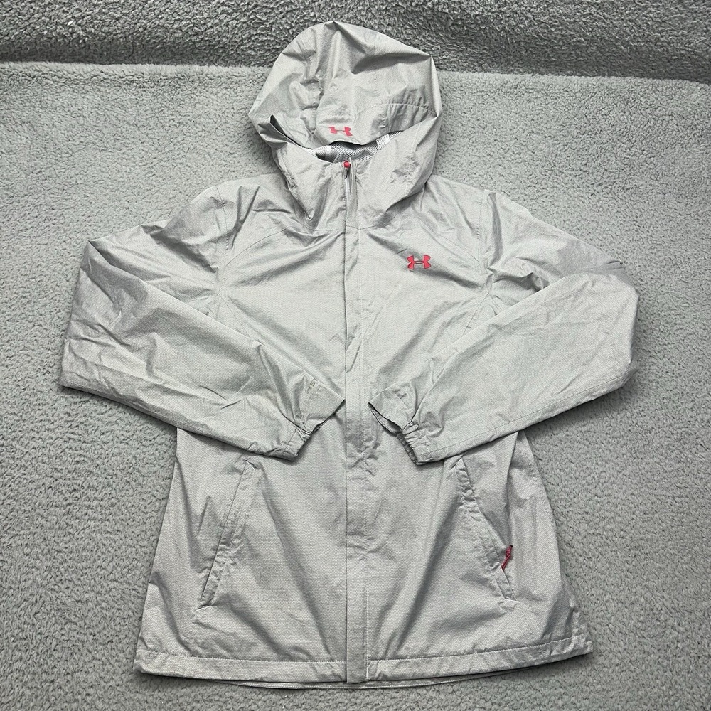 Under Armour 1309335 Womens Small  UA Overlook Hooded Rain Jacket, Steel Silver
